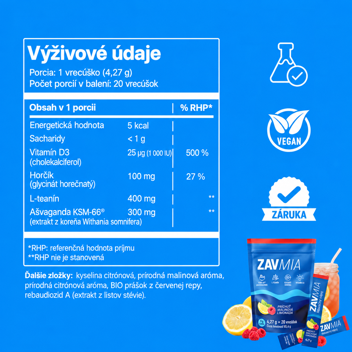 ZAVMIA Relaxačný nápoj – príchuť malinová limonáda